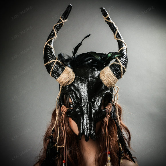 Antelope Devil Horns Animal Skull Ghost Masquerade Mask - Black - Picture 7 of 10
